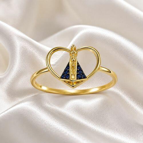 Anel Cora��o com Nossa Senhora Aparecida Banhado a Ouro