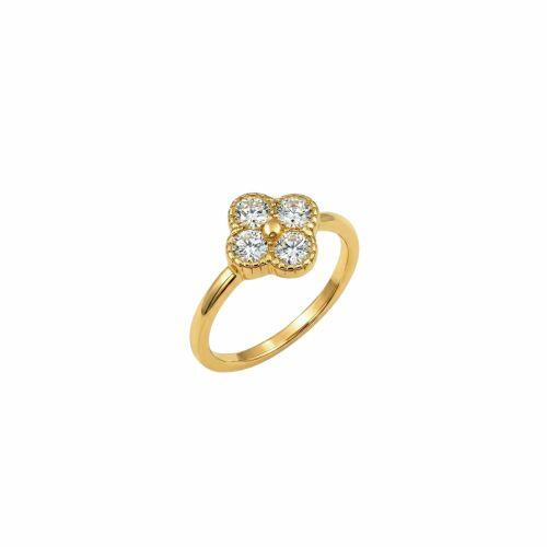 Anel Falange Flor 4 Pétalas Zircônia Cristal Banhado a Ouro