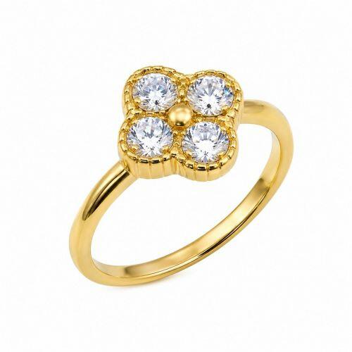 Anel Falange Flor 4 P�talas Zirc�nia Cristal Banhado a Ouro