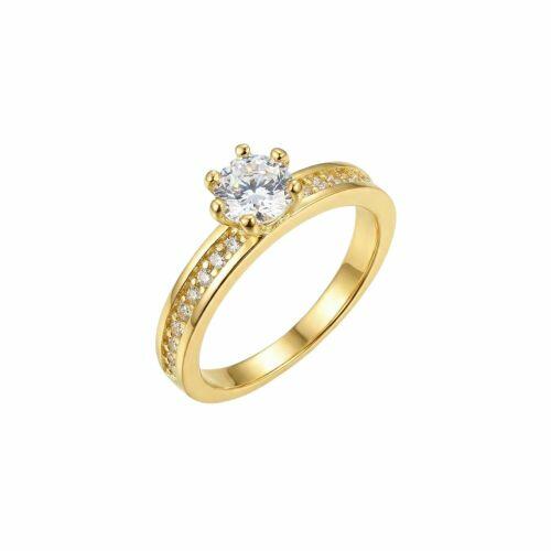 Anel Solitário com Micro Zircônia Cristal Banhado a Ouro