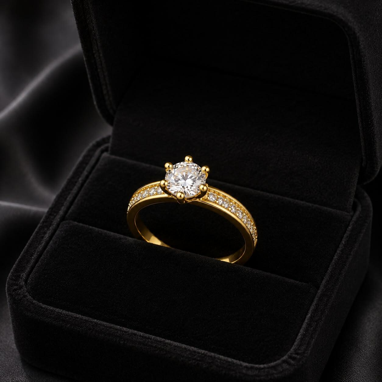 Anel Solitário com Micro Zircônia Cristal Banhado a Ouro