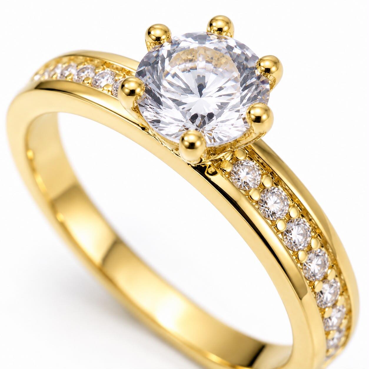 Anel Solitário com Micro Zircônia Cristal Banhado a Ouro