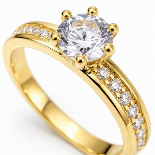 Anel Solit�rio com Micro Zirc�nia Cristal Banhado a Ouro