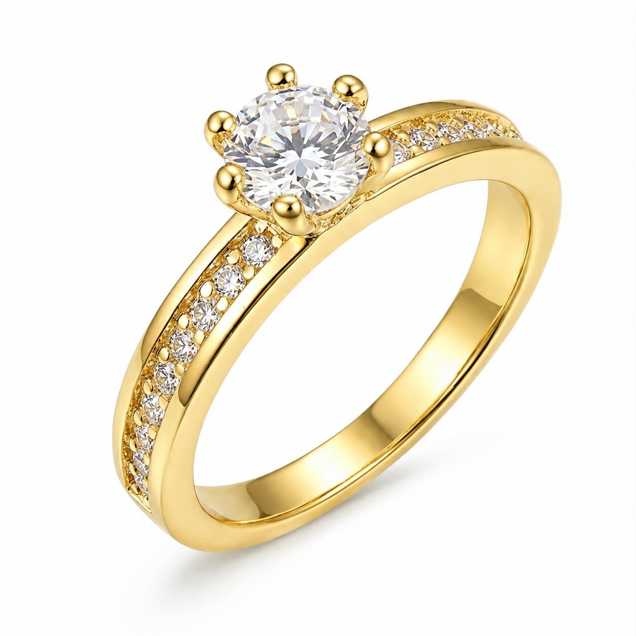 Anel Solitário com Micro Zircônia Cristal Banhado a Ouro