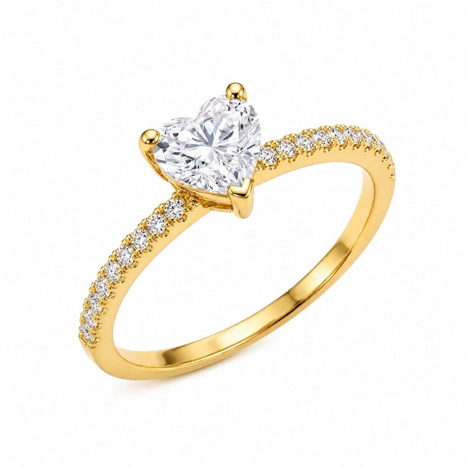 Anel Solitário Coração com Micro Zircônia Cristal Banhado a Ouro