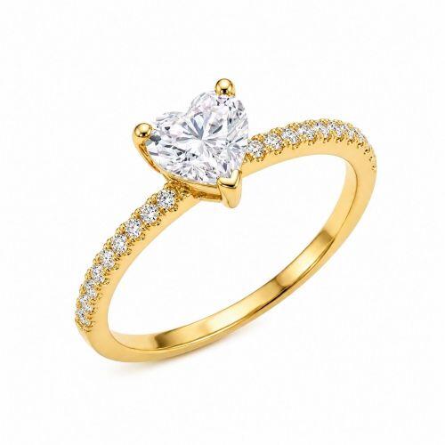 Anel Solit�rio Cora��o com Micro Zirc�nia Cristal Banhado a Ouro