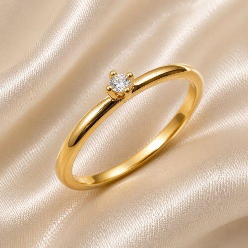 Anel Solitário com Micro Zircônia Cristal Banhado a Ouro