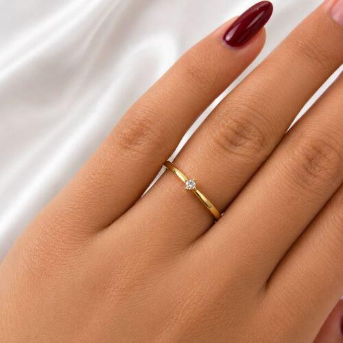 Anel Solitário com Micro Zircônia Cristal Banhado a Ouro