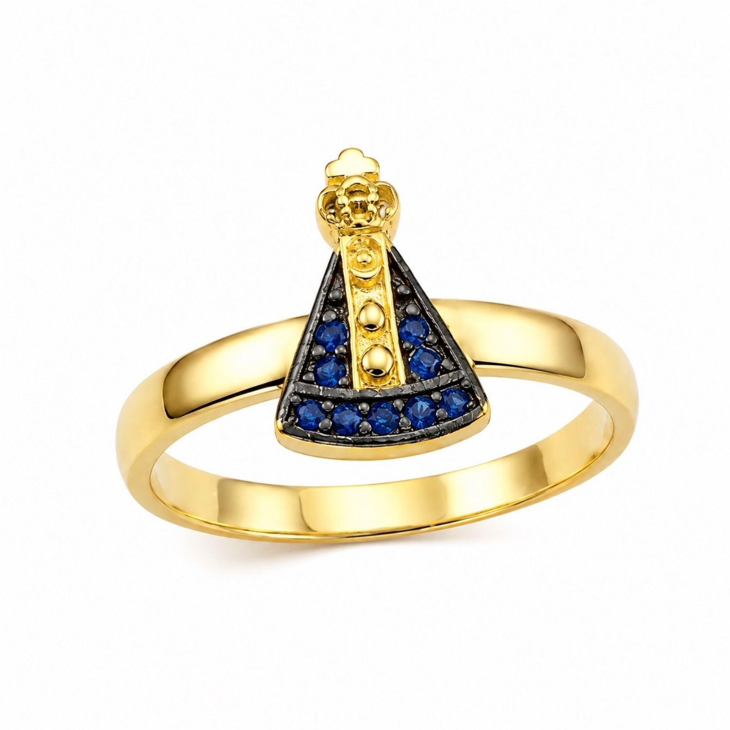 Anel Liso com Nossa Senhora Aparecida Banhado a Ouro