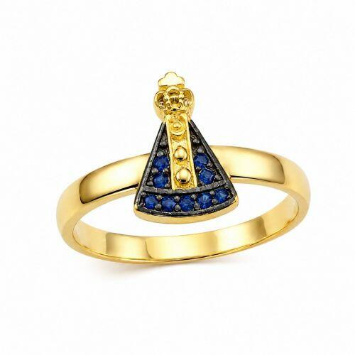 Anel Liso com Nossa Senhora Aparecida Banhado a Ouro
