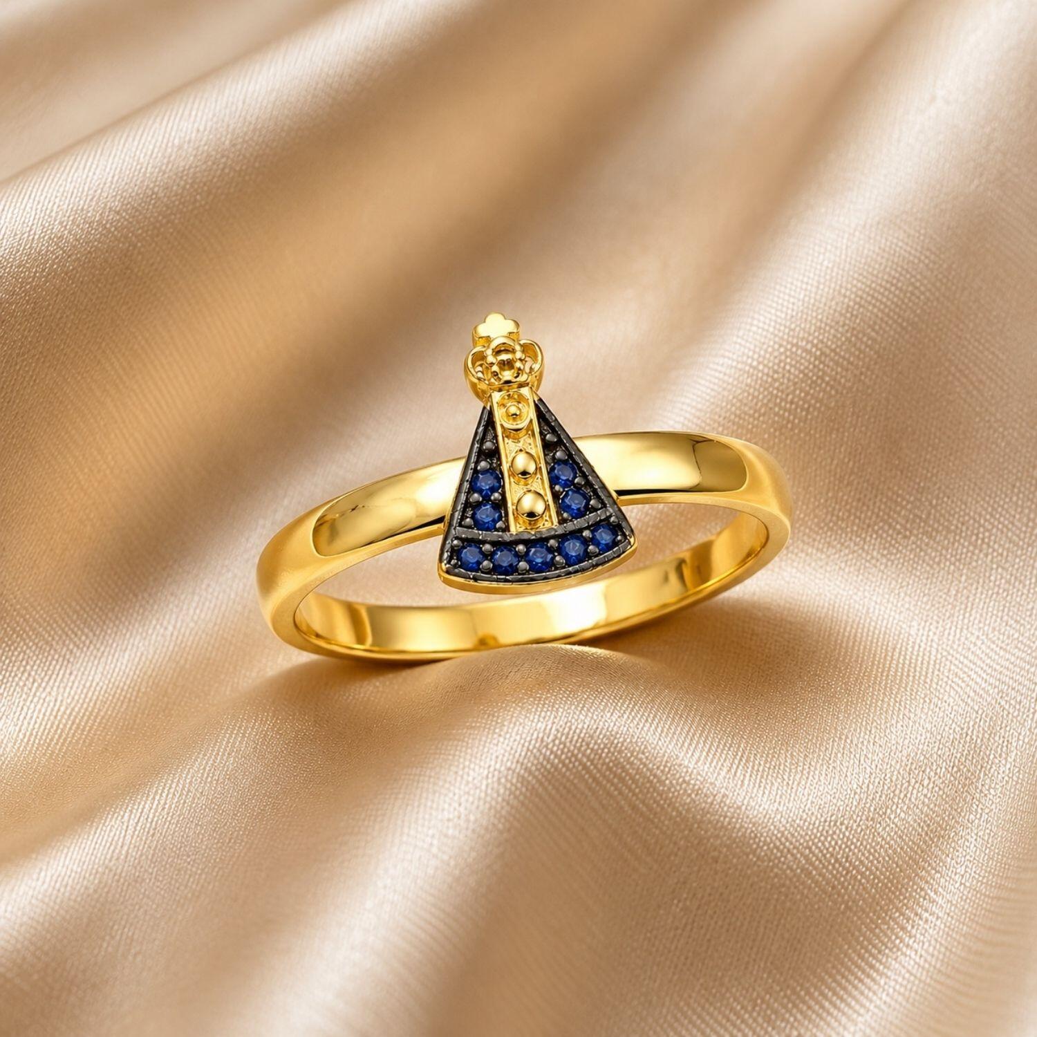 Anel Liso com Nossa Senhora Aparecida Banhado a Ouro