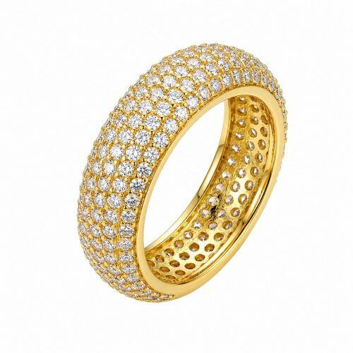 Anel Luxury 5 Fileiras Todo de Zirc�nia Cristal Banhado a Ouro