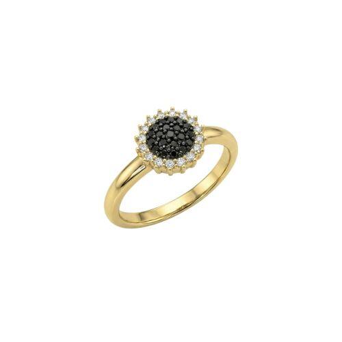 Anel Redondo Zircônia Cristal e Negra Banhado a Ouro