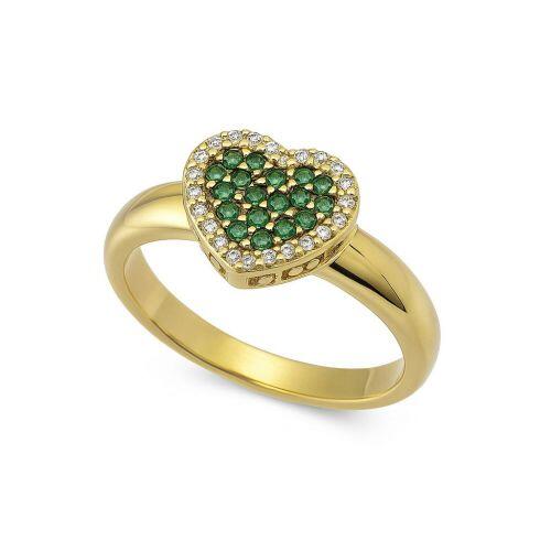 Anel Coração Zircônia Cristal e Esmeralda Banhado a Ouro