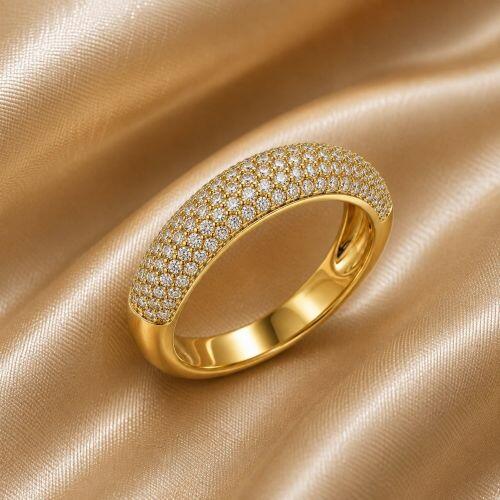 Anel Aparador 5 Fileiras Zirc�nia Cristal Banhado a Ouro