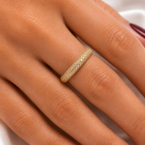 Anel Aparador 4 Fileiras Zirc�nia Cristal Banhado a Ouro