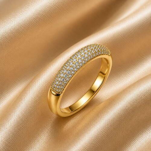 Anel Aparador 4 Fileiras Zirc�nia Cristal Banhado a Ouro