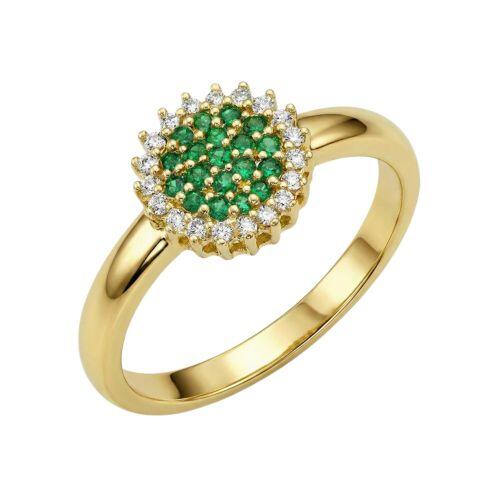 Anel Redondo Zircônia Cristal e Esmeralda Banhado a Ouro