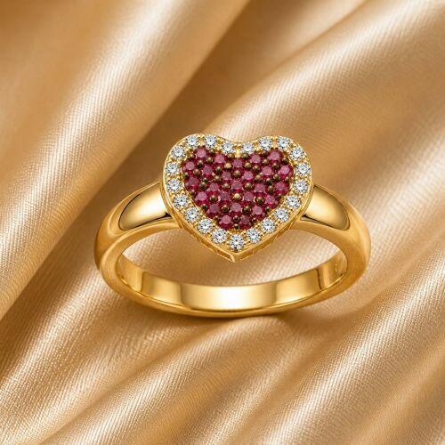 Anel Coração Zircônia Cristal e Rosa Banhado a Ouro