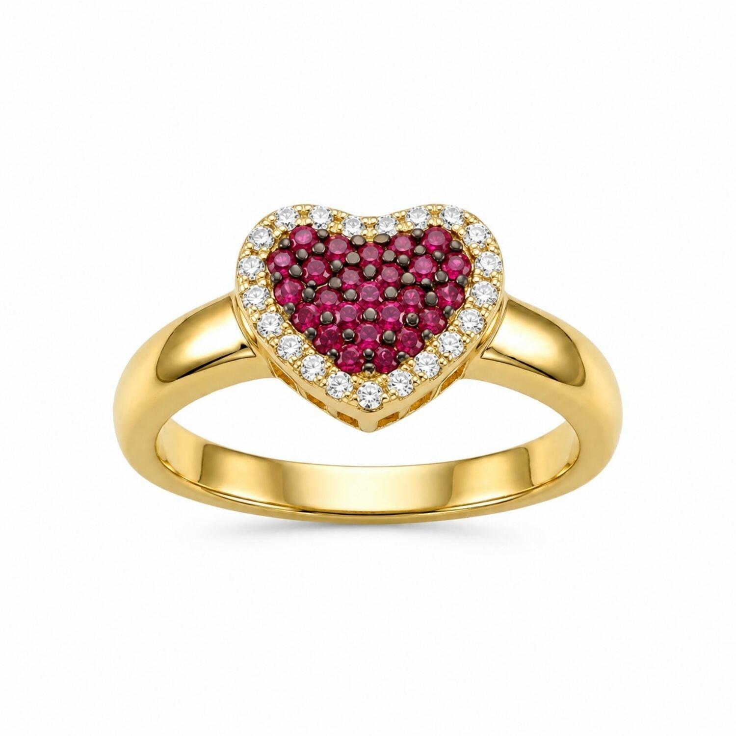 Anel Coração Zircônia Cristal e Rosa Banhado a Ouro