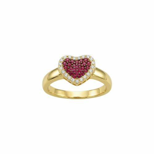 Anel Coração Zircônia Cristal e Rosa Banhado a Ouro
