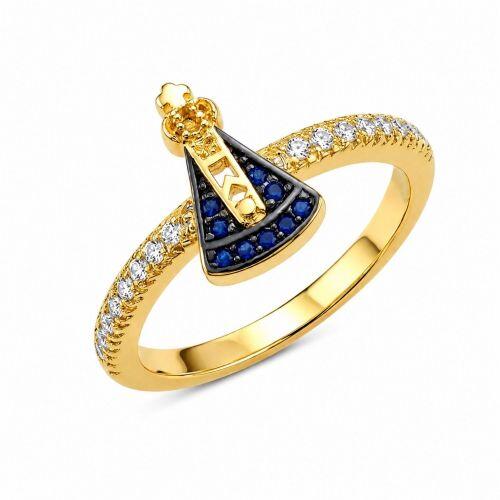 Anel Nossa Senhora Aparecida Zirc�nia Azul e Cristal Banhado a Ouro