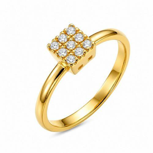 Anel Solit�rio Quadrado Zirc�nia Cristal Banhado a Ouro