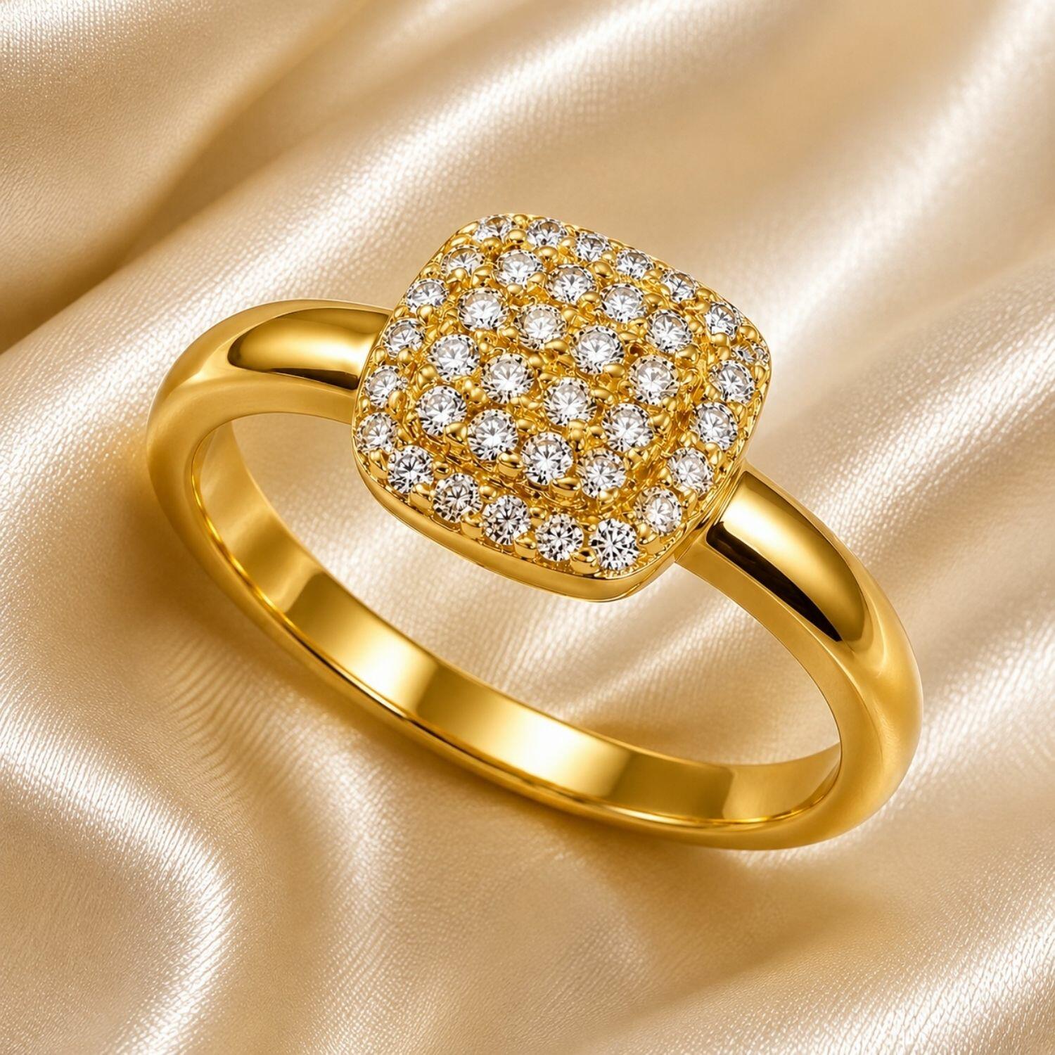 Anel Quadrado Zircônia Cristal Banhado a Ouro