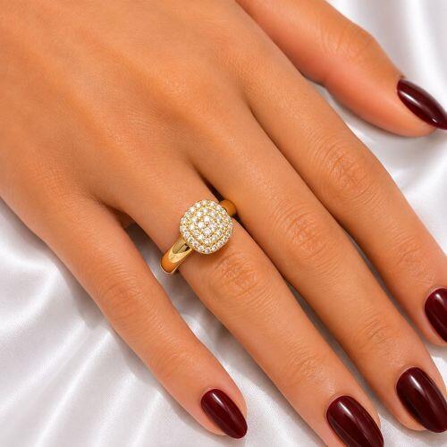 Anel Quadrado Zircônia Cristal Banhado a Ouro