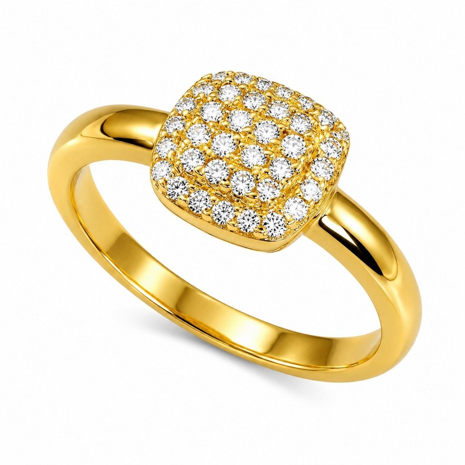 Anel Quadrado Zircônia Cristal Banhado a Ouro