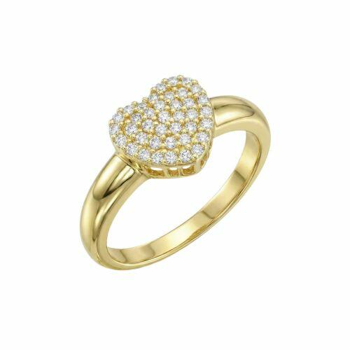 Anel Coração Zircônia Cristal Banhado a Ouro