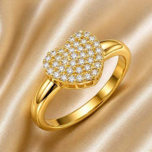 Anel Coração Zircônia Cristal Banhado a Ouro