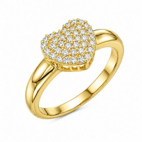 Anel Cora��o Zirc�nia Cristal Banhado a Ouro