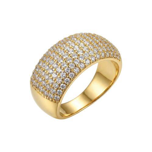 Anel Aparador Abaulado 8 Fileiras Zircônia Micro Zircônia Cristal Banhado a Ouro