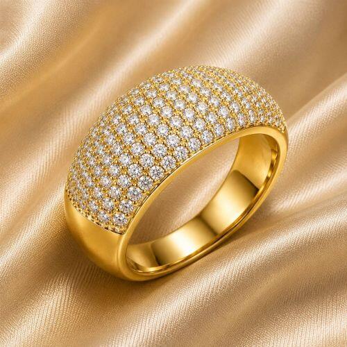 Anel Aparador Abaulado 8 Fileiras Zirc�nia Micro Zirc�nia Cristal Banhado a Ouro