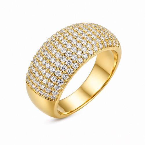 Anel Aparador Abaulado 8 Fileiras Zirc�nia Micro Zirc�nia Cristal Banhado a Ouro