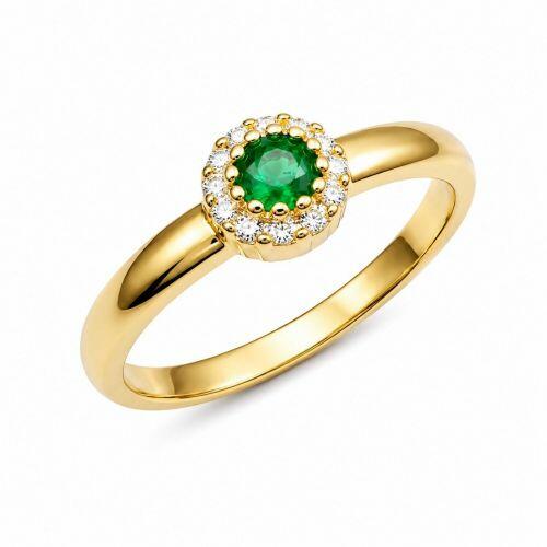 Anel Solit�rio Flor Zirc�nia Esmeralda e Cristal Banhado a Ouro
