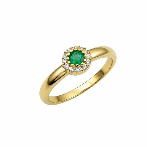 Anel Solitário Flor Zircônia Esmeralda e Cristal Banhado a Ouro