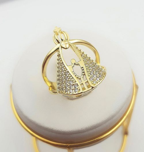 Anel Nossa Senhora Aparecida Zircônia Cristal Banhado a Ouro