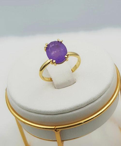 Anel Zircônia Ametista Fusion Oval Banhado em Ouro 18K
