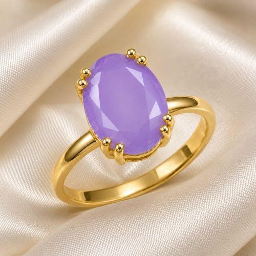 Anel Zircônia Ametista Fusion Oval Banhado em Ouro 18K