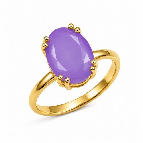 Anel Zircônia Ametista Fusion Oval Banhado em Ouro 18K