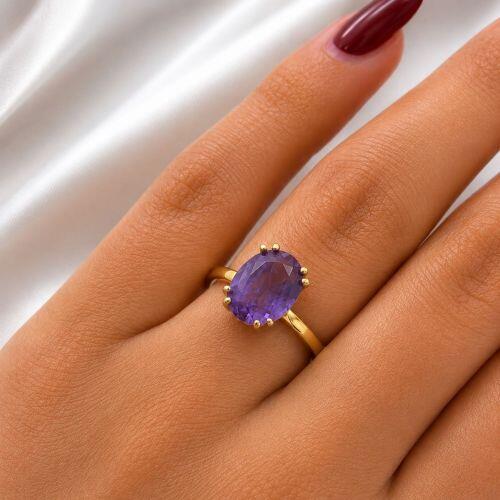 Anel Zircônia Ametista Fusion Oval Banhado em Ouro 18K
