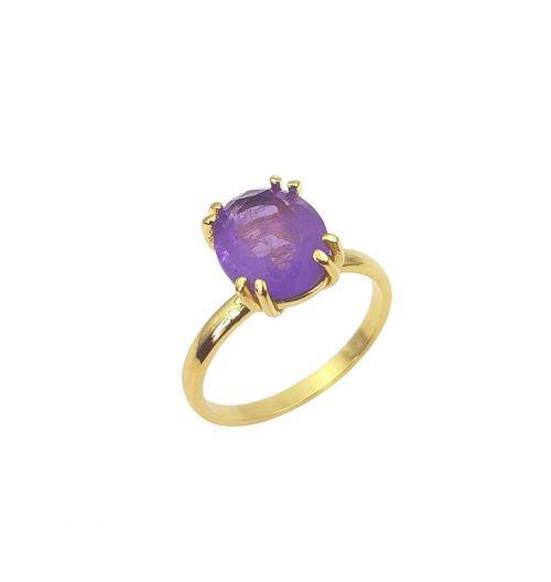 Anel Zircônia Ametista Fusion Oval Banhado em Ouro 18K