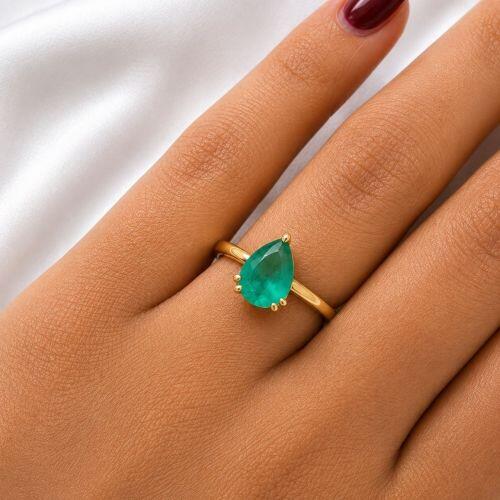 Anel Gota Zirc�nia Verde Fusion Banhado em Ouro 18K