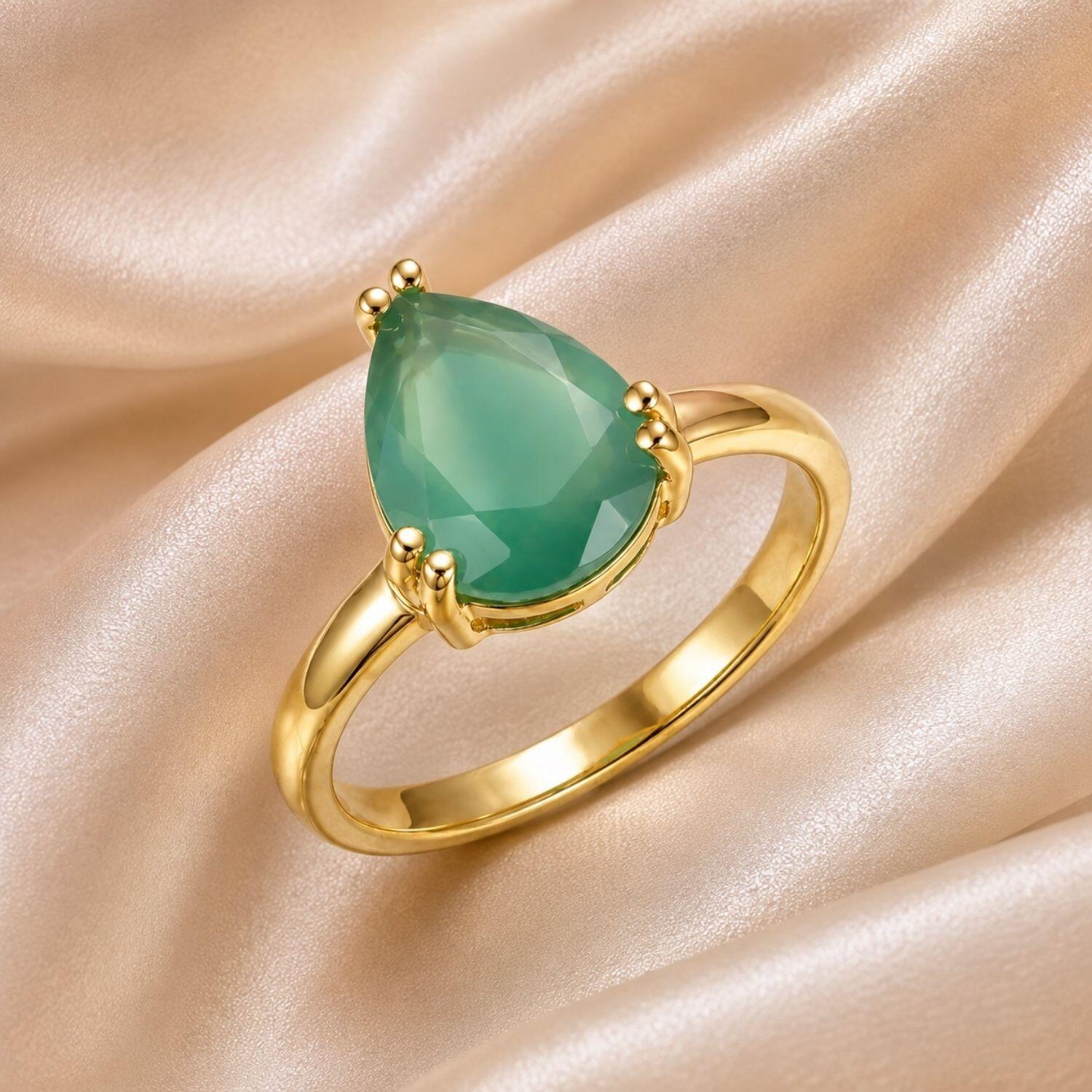 Anel Gota Zircônia Verde Fusion Banhado em Ouro 18K