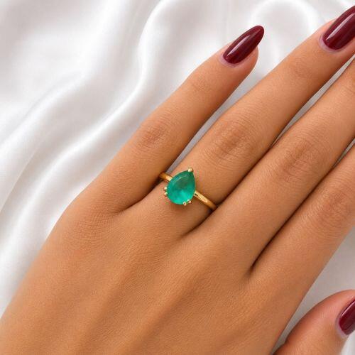 Anel Gota Zircônia Verde Fusion Banhado em Ouro 18K