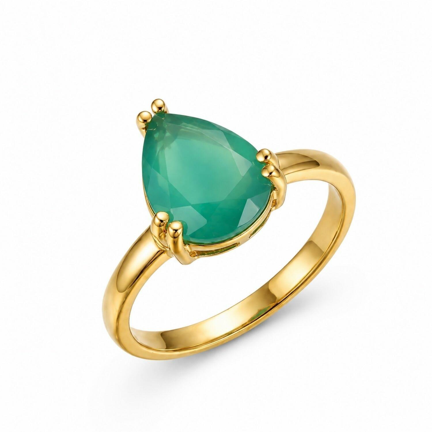 Anel Gota Zircônia Verde Fusion Banhado em Ouro 18K