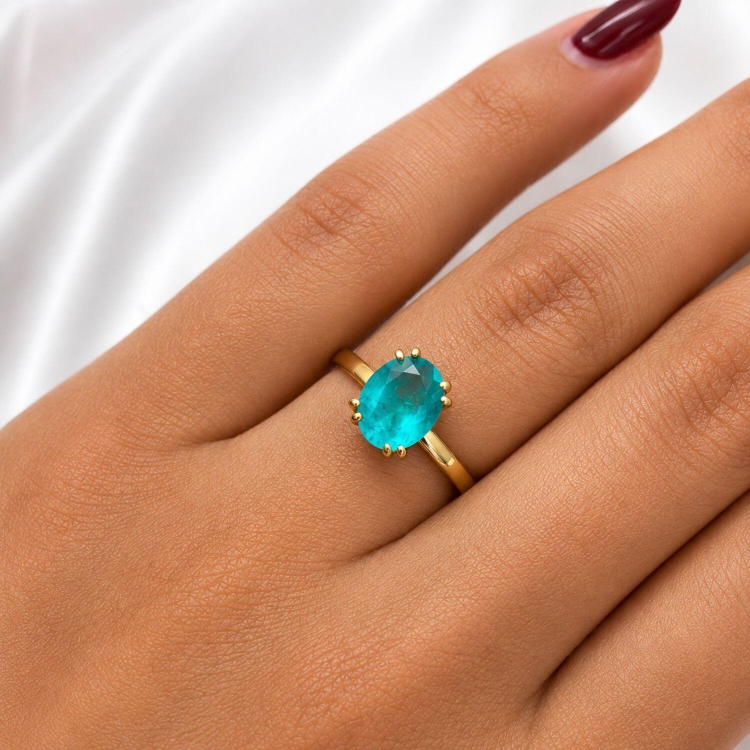 Anel Zircônia Azul Fusion Oval Banhado em Ouro 18K