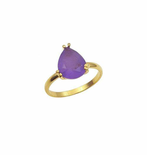 Anel Gota Zircônia Ametista Fusion Banhado em Ouro 18K